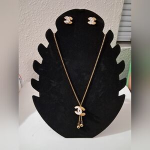 Gold and Silver Crescent Earrings and Necklace Set